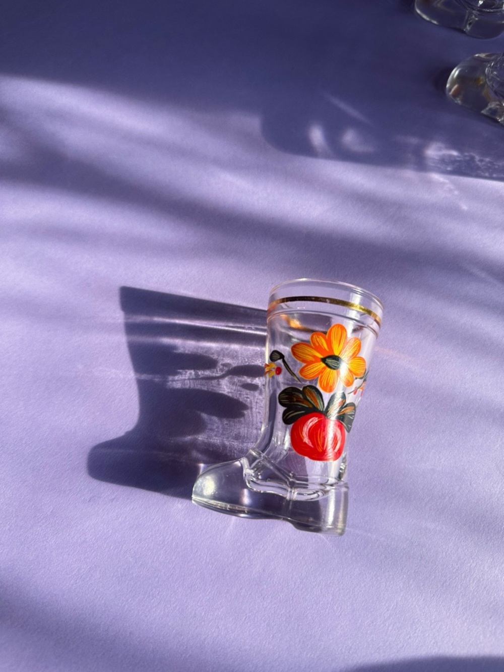 Set Of Mod Dep Glass Boot Shot Glasses Flower Decor Italy Set of 6 - Picture 3 of 6